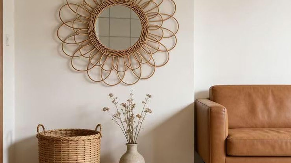 Rattan wall mirror ideas for a boho living room